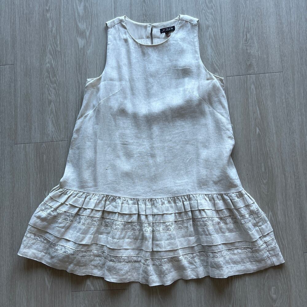 J Crew Maxine Ruffle Trim Dress In Linen Small Natural Flaw